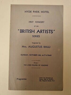 HYDE PARK HOTEL FIRST CONCERT OF THE BRITISH ARTISTS SERIES 6th OCTOBER Main Image