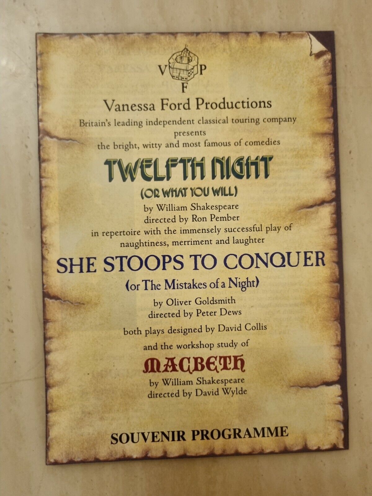 VANESSA FORD PRODUCTIONS TWELFTH NIGHT / SHE STOOPS TO CONQUER / MACBETH Main Image