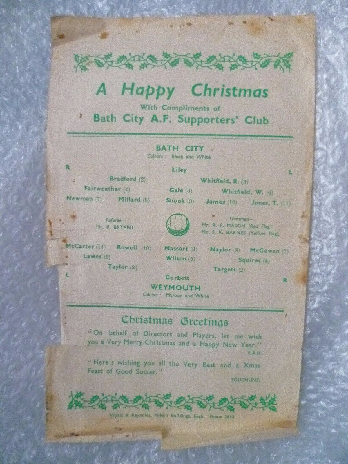 A Happy Christmas with Compliments of Bath City A F- Bath City v Weymouth Main Image
