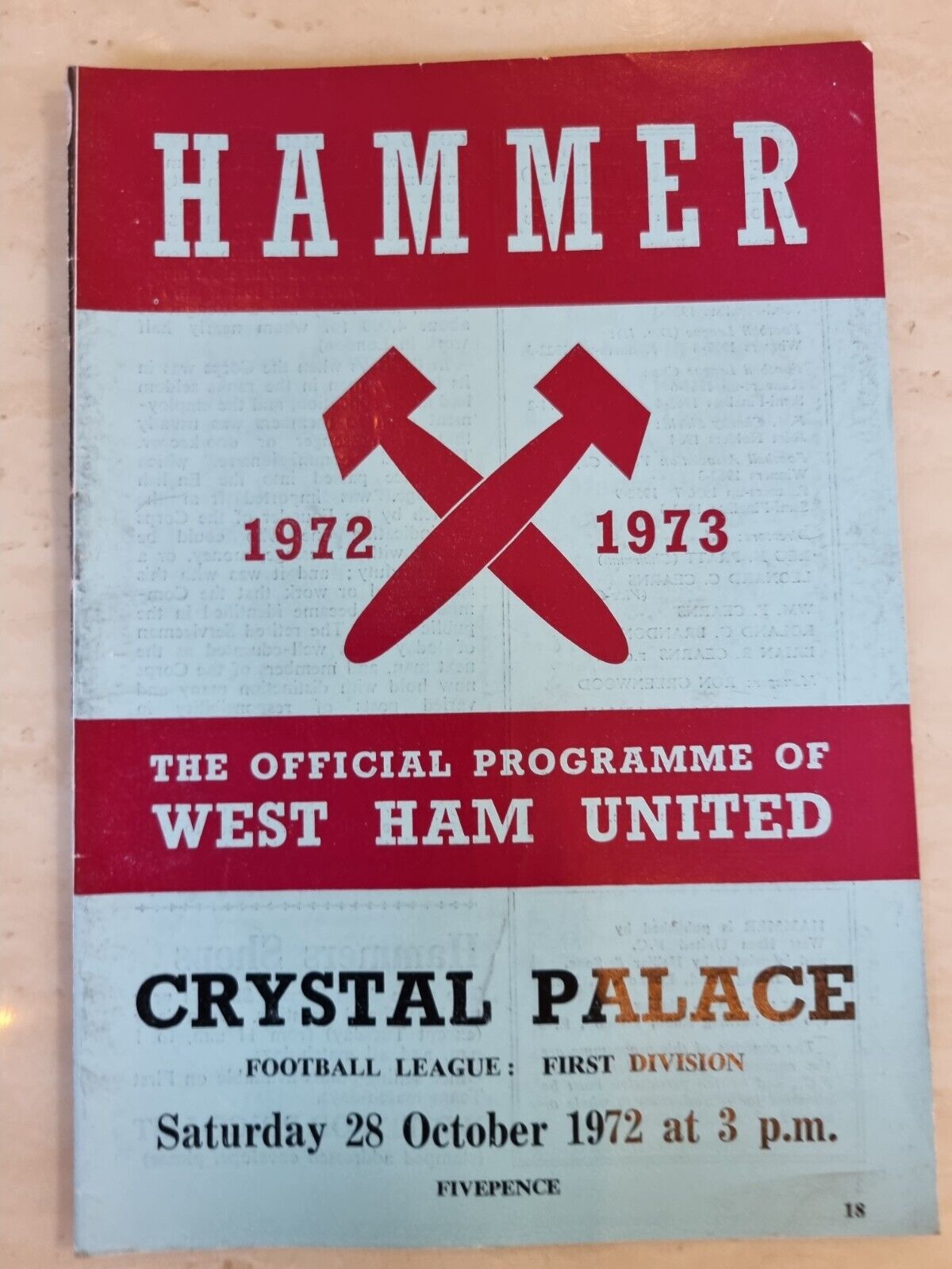 1972/73 WEST HAM UNITED v CHRYSTAL PALACE - 28th October Main Image
