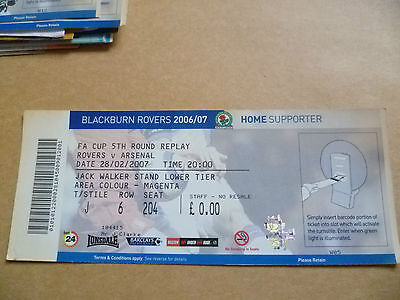 Ticket- BLACKBURN ROVERS v ARSENAL, FA Cup 5th Round REPLAY, 28 Feb 2007 Main Image