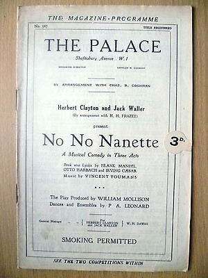 Palace Theatre Programme- H Clayton & J Waller's NO NO NANETTE by Frank Mandel Main Image