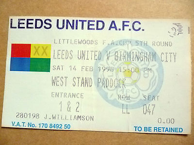 Ticket: LEEDS UNITED v BIRMINGHAM CITY, FA CUP 5th Round, 14th February 1998. Main Image