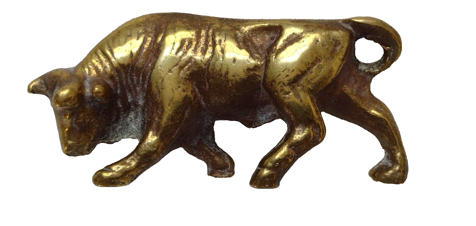 Fighter Bull Figurine Desk Ornament Paper Weight Brass 4cm x 8cm Antique Main Image