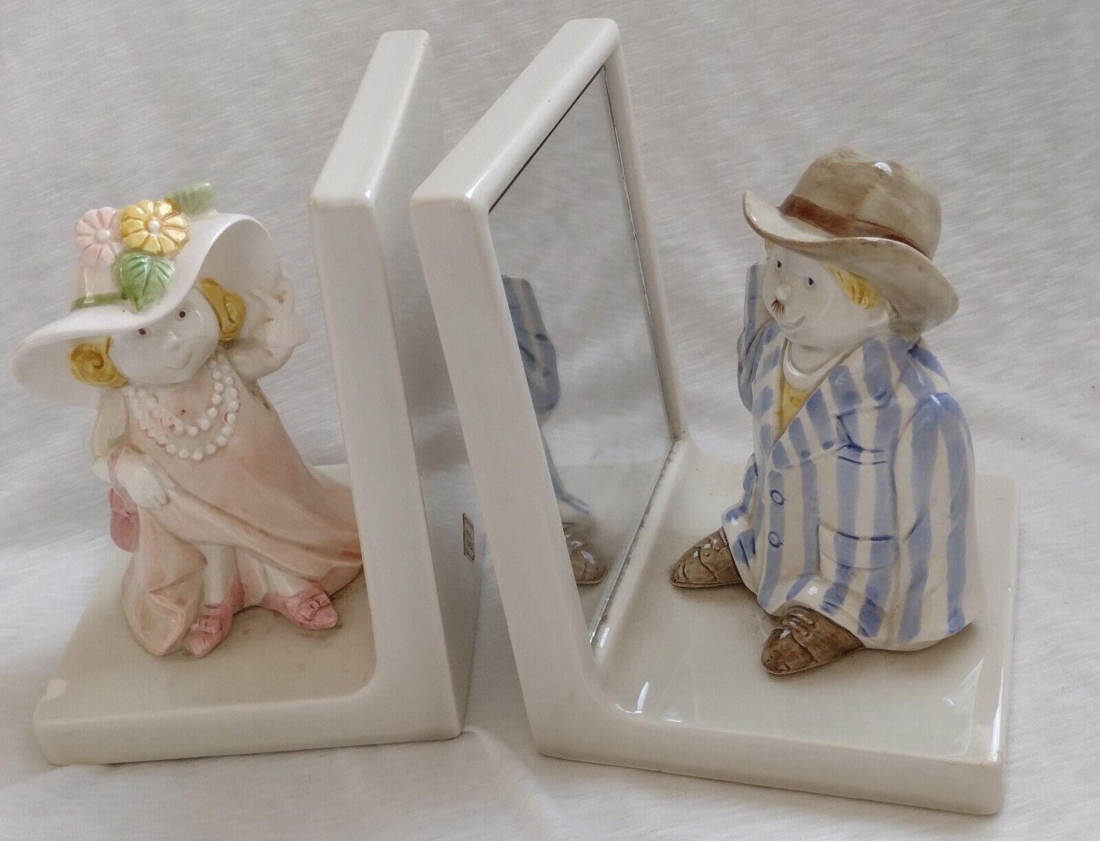 Fitz and Floyd Bookend Dress Up Boy Girl Mirror Bookend Hand Painted Japan made Main Image