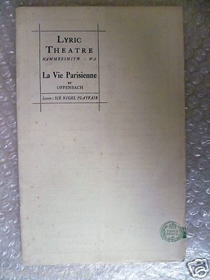 Theatre Programme LA VIE PARISIENNE a comic Opera; Offenbach, Sir Nigel Playfair Main Image