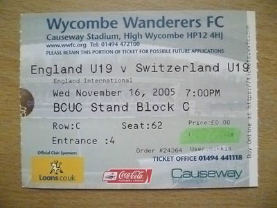 Ticket- England U19 International- ENGLAND U19 v SWITZERLAND U19, 16 Nov 2005 Main Image