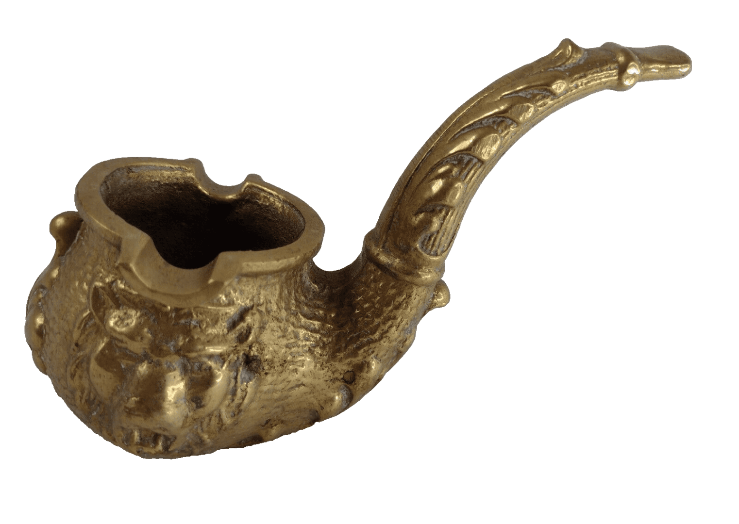 Smoking Pipe Lion Face Ashtray Solid Brass Heavy Metal 400gm 10.2cm Antique Org Main Image