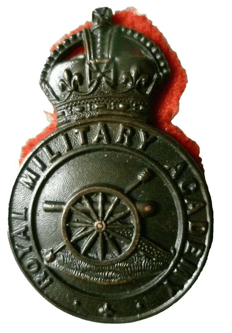 Royal Military Academy Original Cap Badge KC Bronze Antique Genuine Main Image