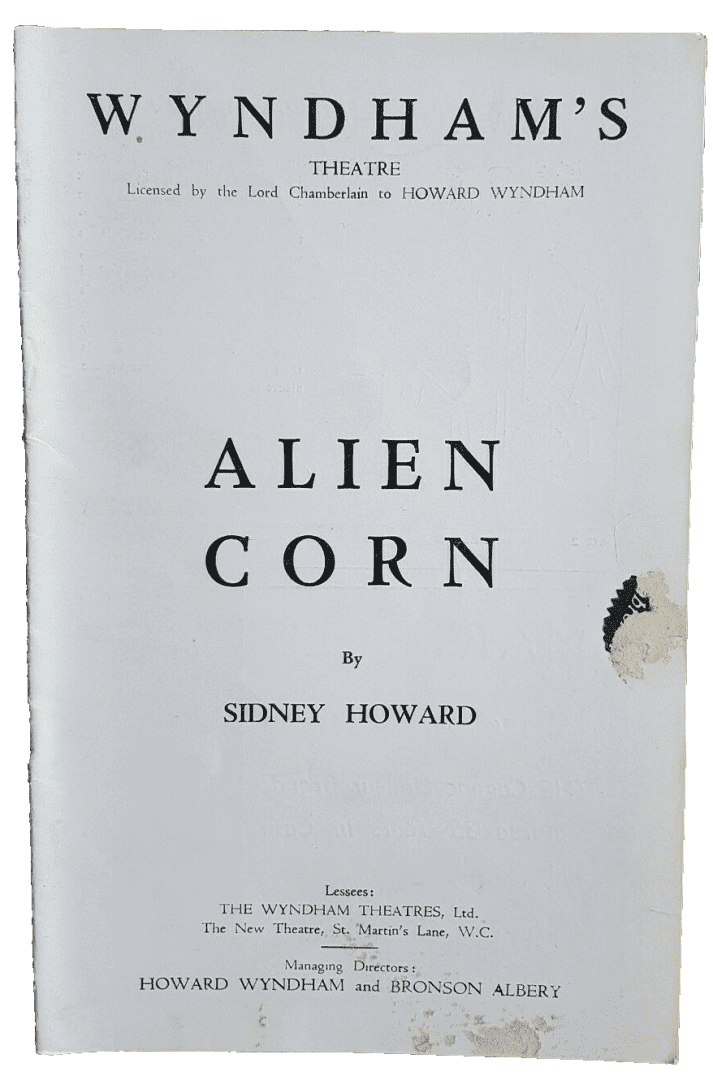 Theatre Programme Alien Corn - Hartley Power Margaretta Scott Fritz Valk Main Image