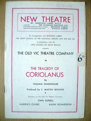 New Theatre OLD VIC CO. Programme 1948- THE TRAGEDY OF CORIOLANUS~ W Shakespeare Main Image