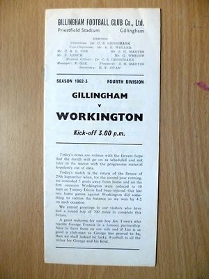 1962-63 LEAGUE 4th DIVISION- WORKINGTON vs GILLINGHAM +Autograph + Press Cutting Main Image