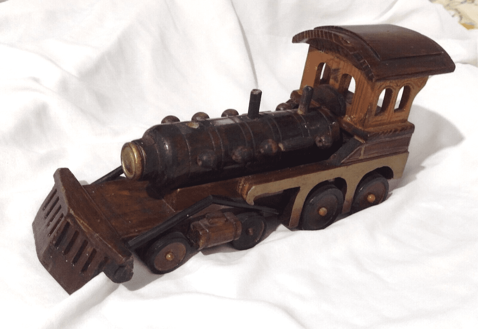 Wood Steam Train Retro Industrial Style Wrought Model Train Handmade Rare Main Image