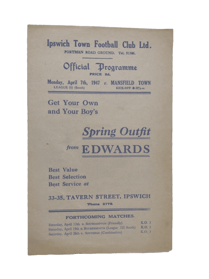 1947 Ipswich Town v Mansfield Town 7th April League Division III South Main Image