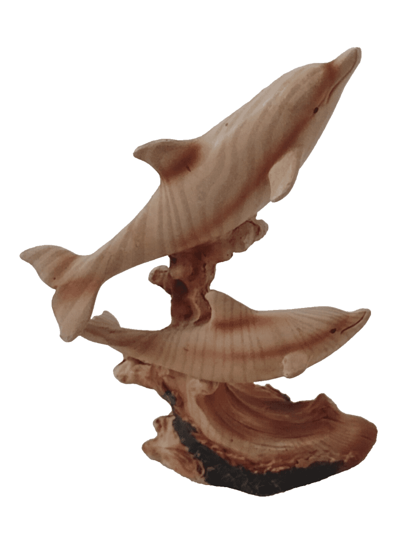 Couple Dolphins Swimming Scene Carving Faux Wood Figurine Agiftcorp 13cm Vintage Main Image