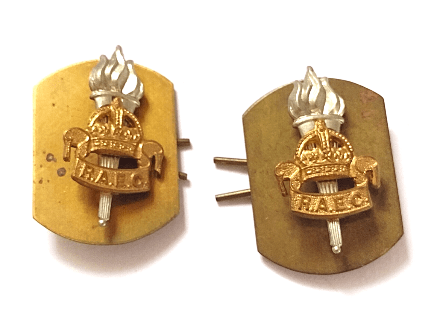 Royal Army Educational Corps Collar Badge KC Bi-metal 32mm Vintage Org - Pair Main Image