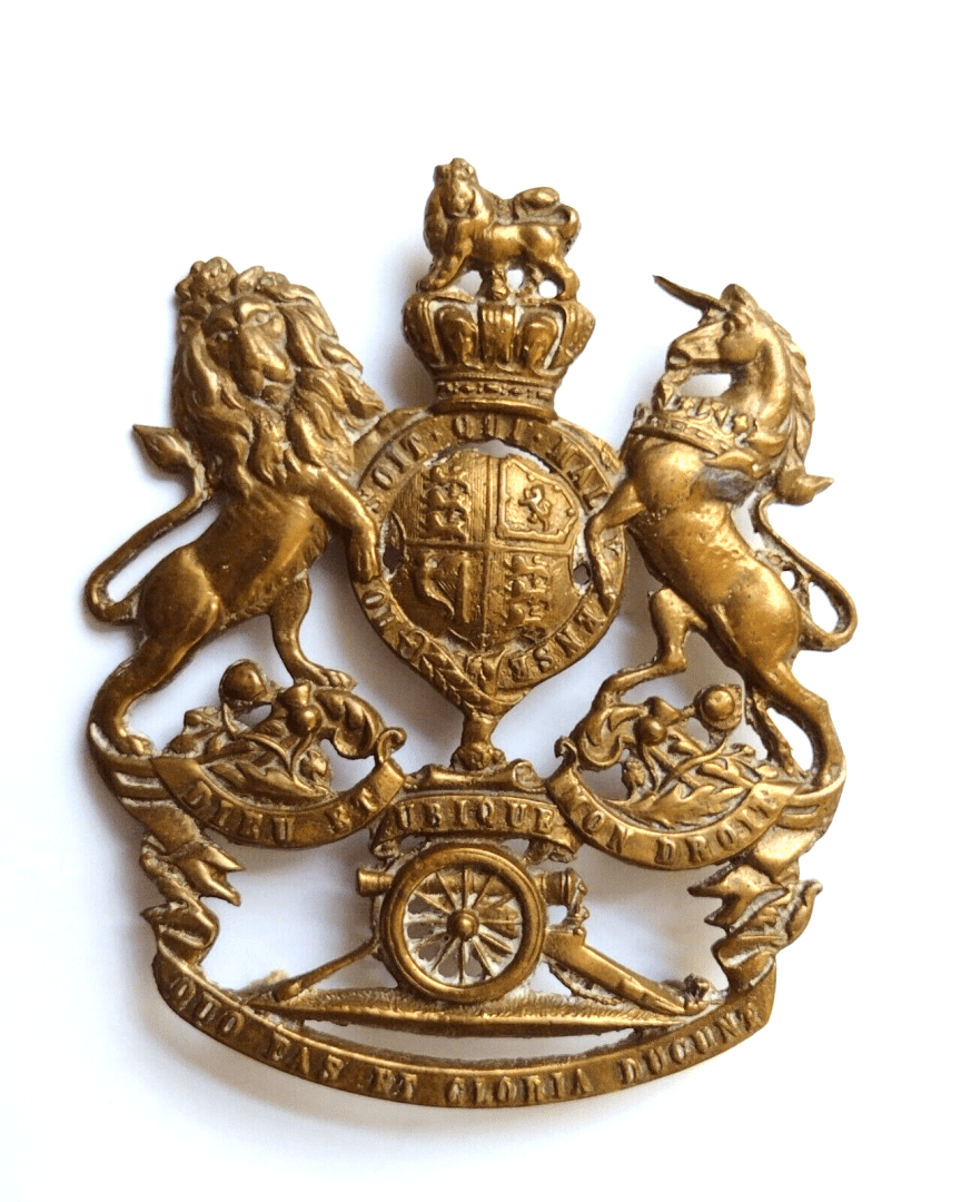 Victorian Volunteer Artillery Helmet Plate Badge QVC Cast Brass 3lug Antique Org Main Image