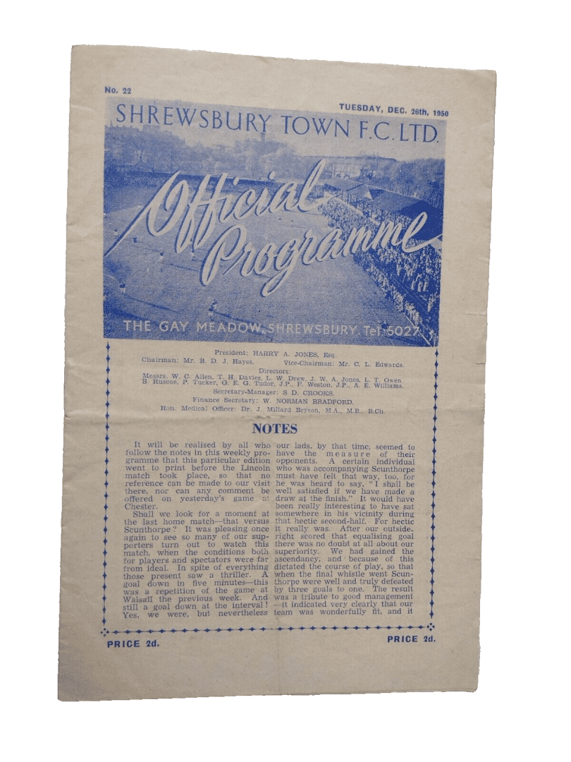 1950/51 Football Programme Shrewsbury Town v Chester 26th December Main Image