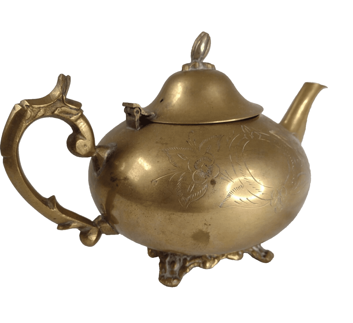 Victorian Style 1950s Tea Pot Tea kettle Solid Brass Handmade Antique Original Main Image