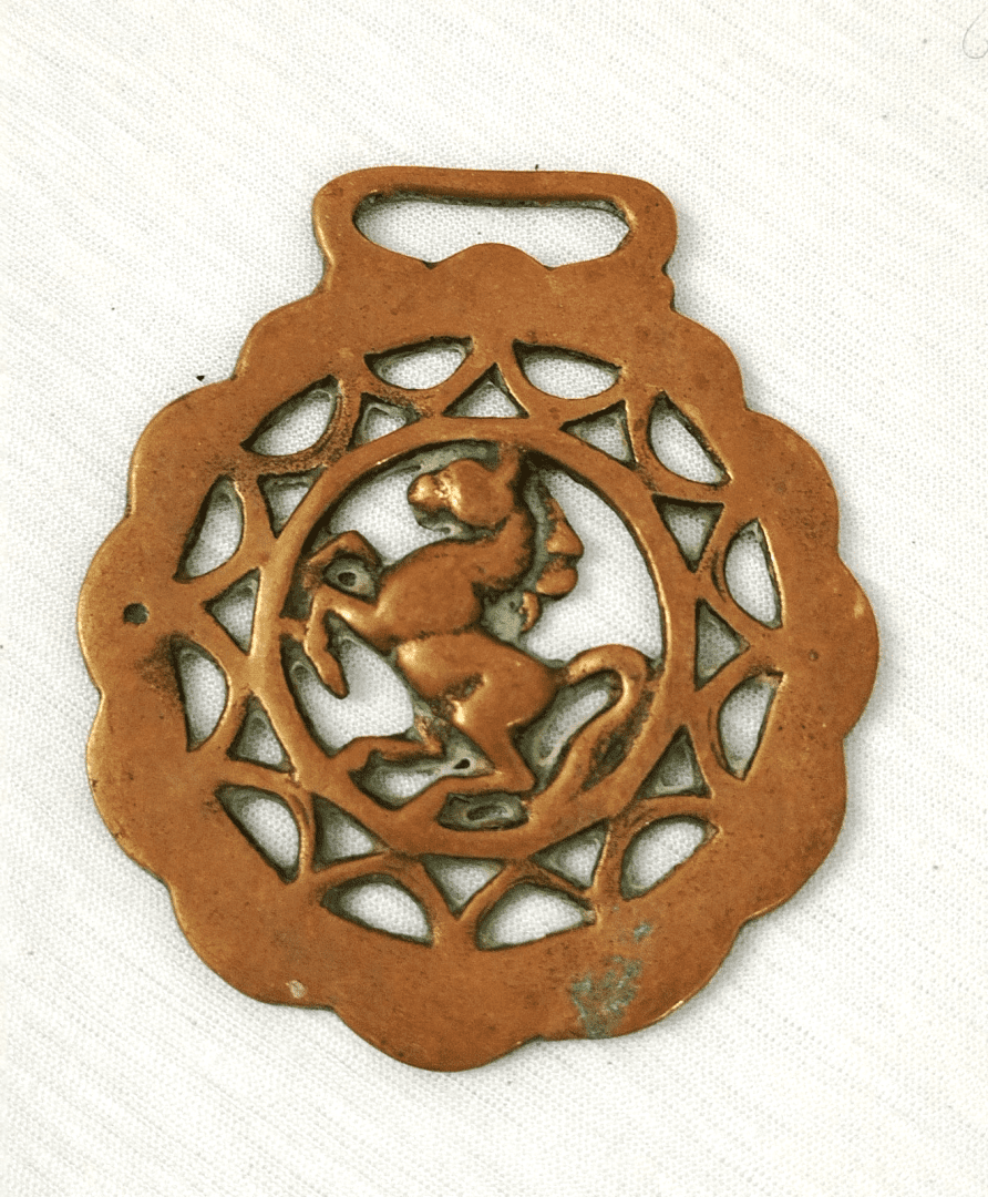 Horse Brass Rearing Rampant Horse Medallion Peerage Made in England Vintage Main Image